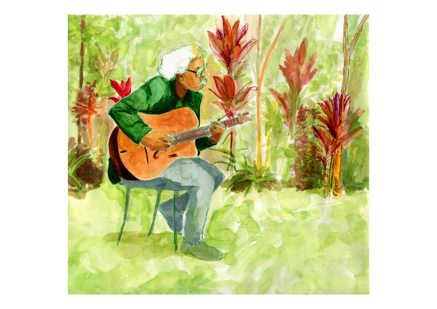 Man plays guitar whilst everybody talks